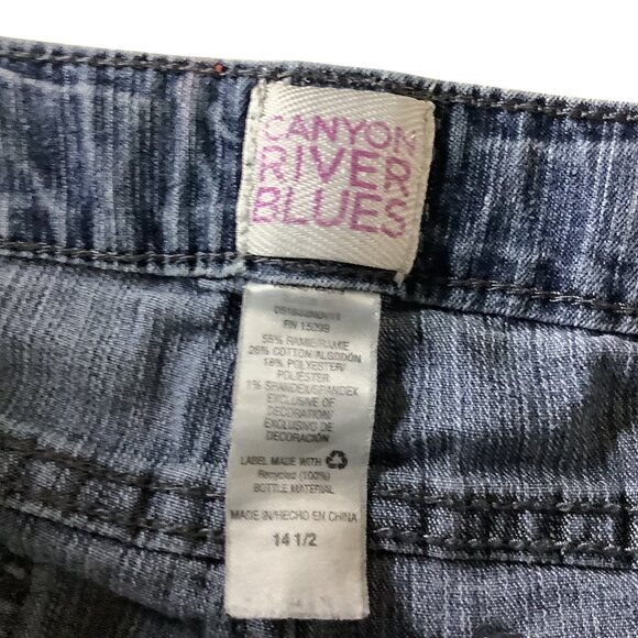 Girls Butterfly Print Denim Bermuda Shorts Size 14 1/2 Elastic Waist - Picture 4 of 12